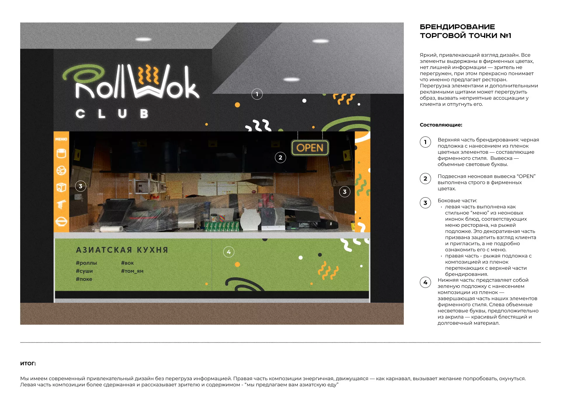 Брендирование торговых точек суши-бара «Roll Wok Club» в Опочке