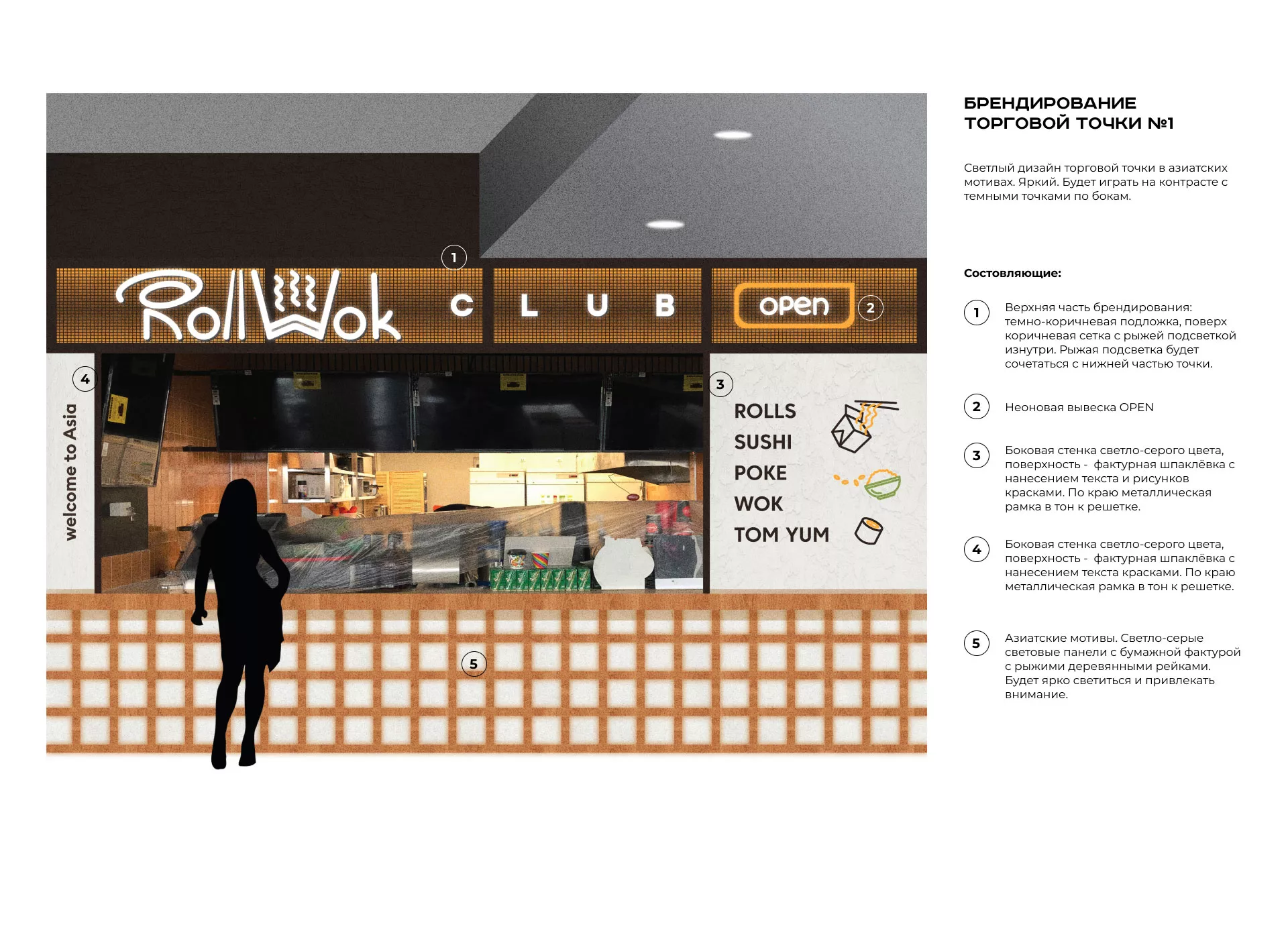 Брендирование торговых точек суши-бара «Roll Wok Club» в Опочке