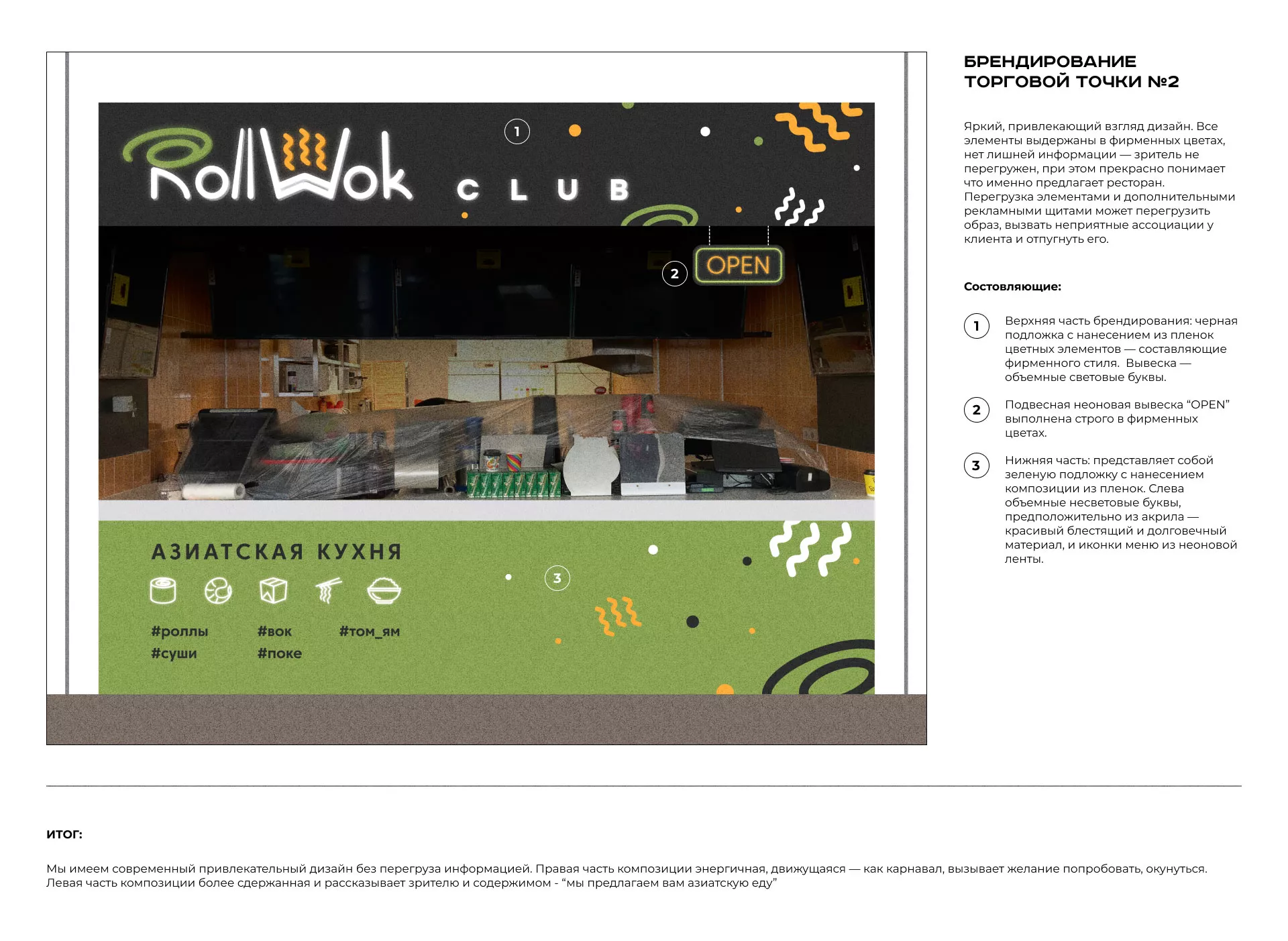 Брендирование торговых точек суши-бара «Roll Wok Club» в Опочке