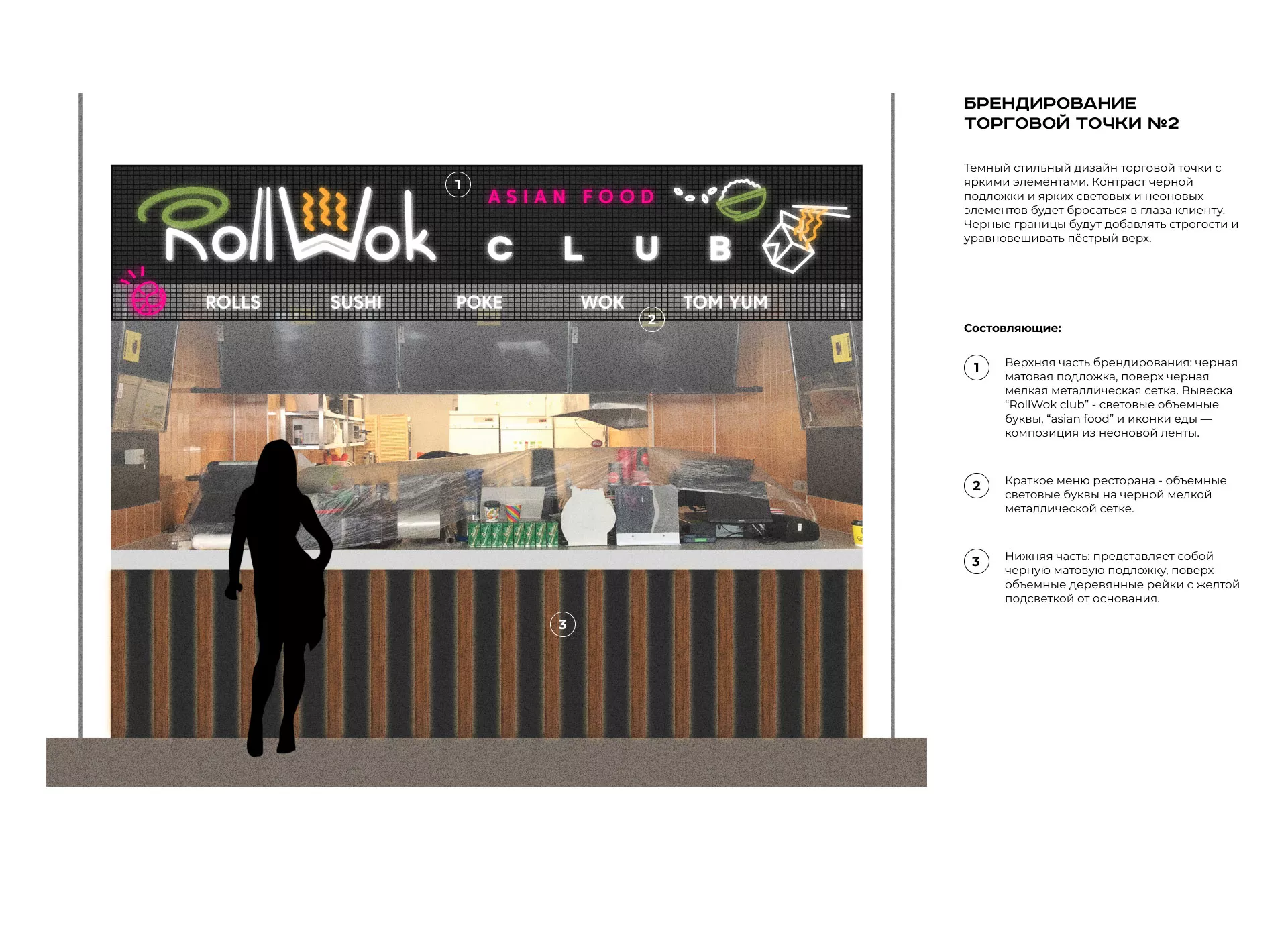 Брендирование торговых точек суши-бара «Roll Wok Club» в Опочке